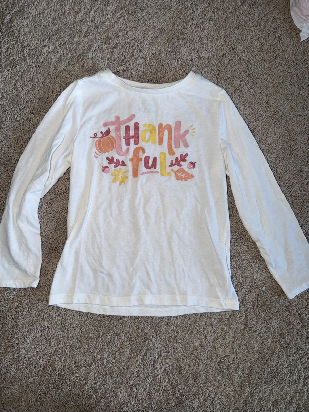 Carters girls' White Long-Sleeve 'Thankful' Thanksgiving Graphic Tee size small